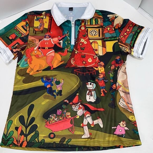 Men's Funny Circus Christmas 1/4 Zip Short Sleeve Holiday Shirt Size Medium - Picture 4 of 14